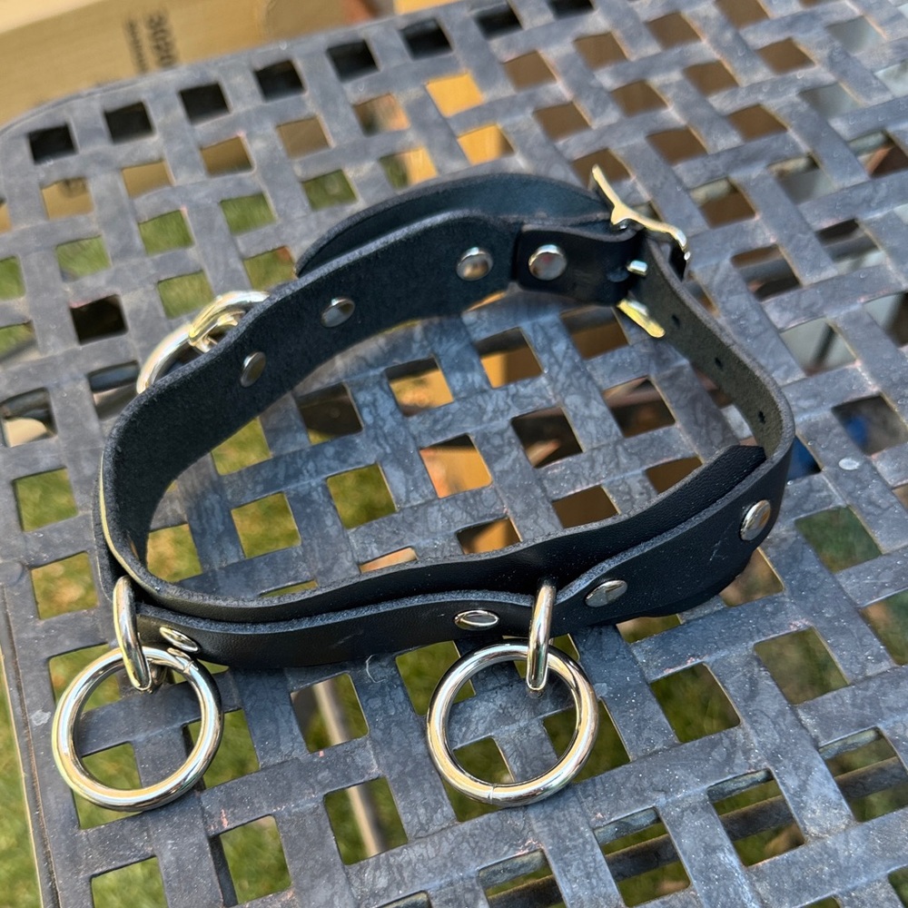 Stylish Black Leather necklace with Silver Rings